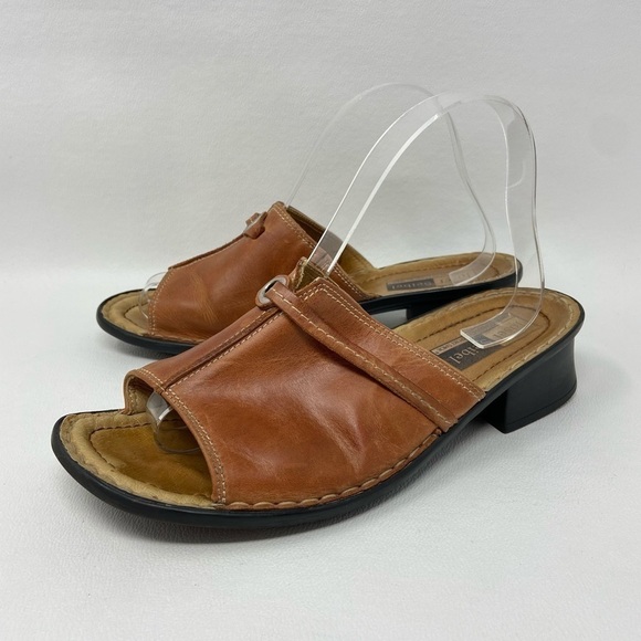 Josef Seibel Brown Leather Slide Block Heel Sandals Shoes Women's size US 9-9.5 - Picture 1 of 14